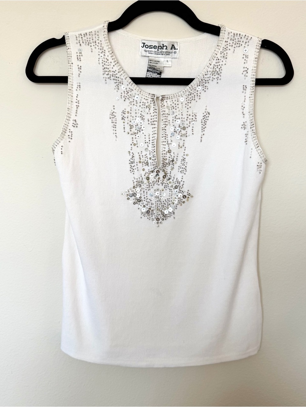 Vintage Sequin Beaded Keyhole Tank Joseph A. White Silver Size Large